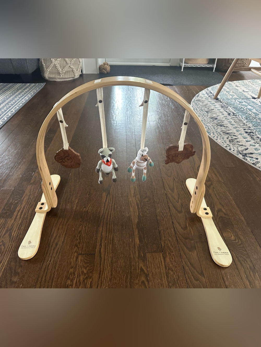 Finn + Emma Wooden Baby Play Gym with Hanging Plush Toys - Natural